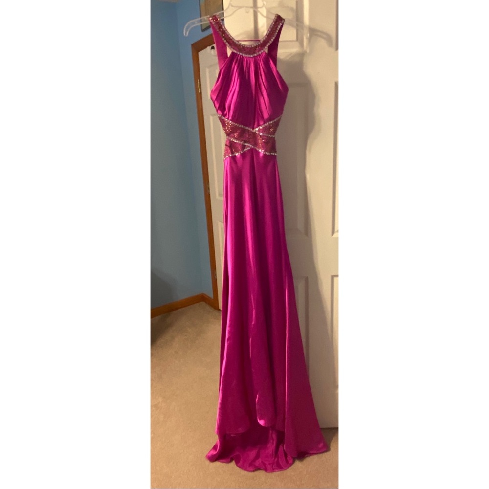 WORN ONCE. Juniors fuchsia prom dress.